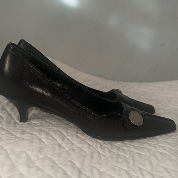 PRADA Leather Square Toe Pumps Scamosciato Trend Moro Size 38 - fits 7 or 7 1/2 - Picture 3 of 4